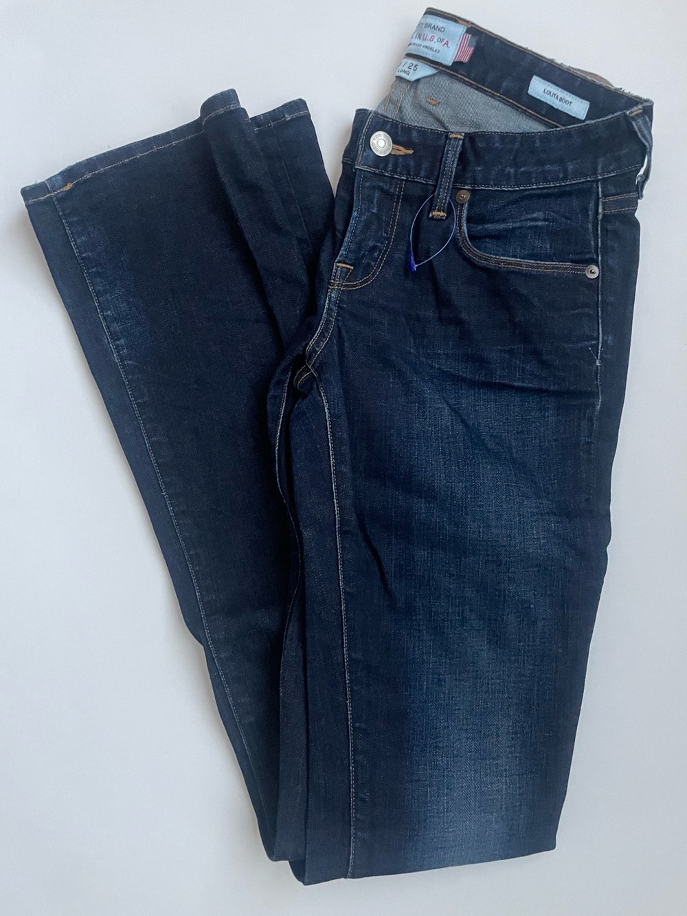 Lucky Brand Lolita Boot 0/25 Long White Oak Cone Denim Made USA Jeans